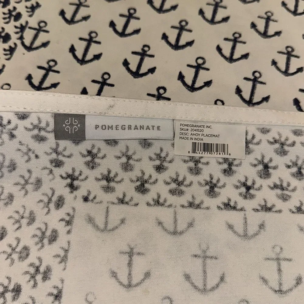 Pomegranate Ahoy anchor navy white placemats 4 made in India